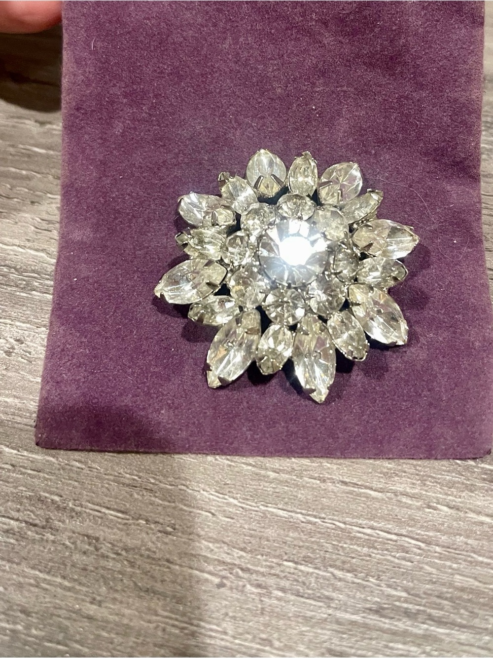 Antique Rhinestone/Crystal Flower Brooch Pin